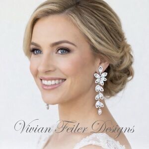 Crystal Floral Earrings Drop Long Statement Bridal Jewelry Leaf Prom Pageant